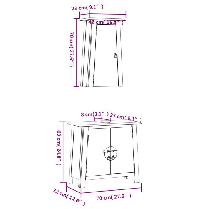 Ensemble de meubles de salle de bain 2 pcs bois de pin massif - Photo n°9