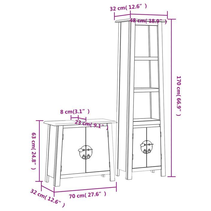 Ensemble de meubles de salle de bain 2 pcs bois de pin massif - Photo n°9