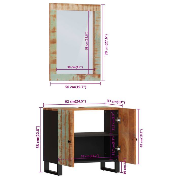 Ensemble de meubles de salle de bain 2 pcs bois massif récupéré - Photo n°11