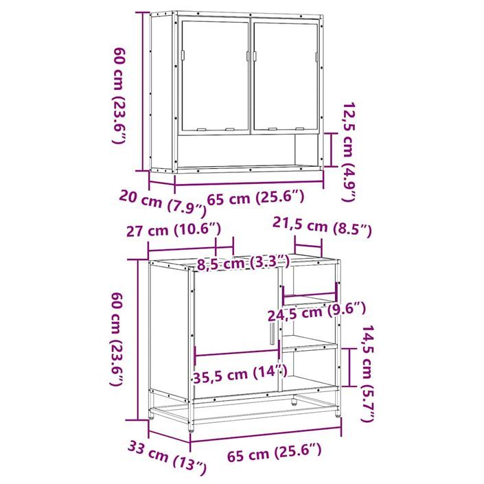 Ensemble de meubles de salle de bain 2 pcs Chêne fumé - Photo n°11