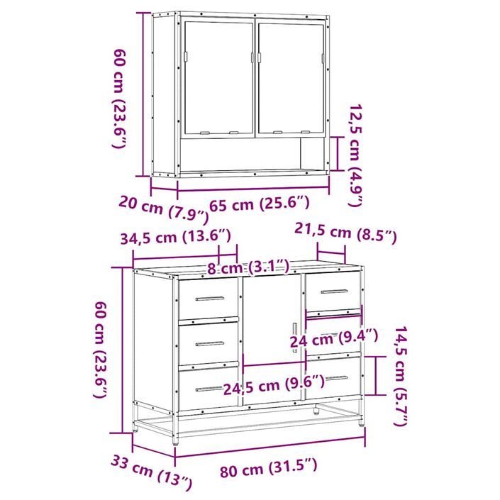 Ensemble de meubles de salle de bain 2 pcs Chêne fumé - Photo n°11