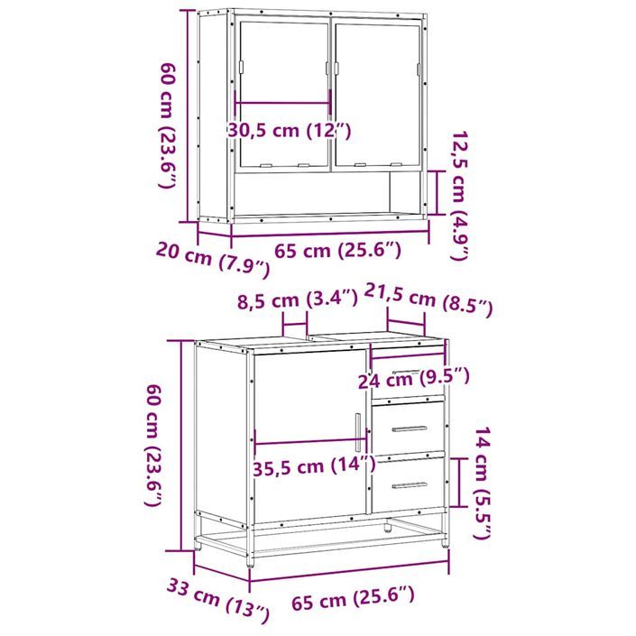 Ensemble de meubles de salle de bain 2 pcs Chêne fumé - Photo n°11