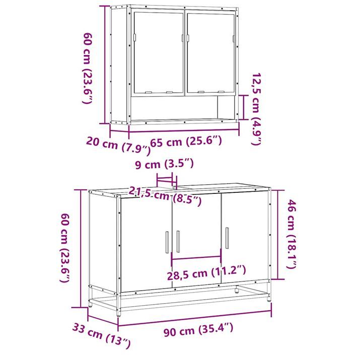 Ensemble de meubles de salle de bain 2 pcs Chêne fumé - Photo n°11