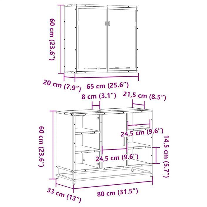 Ensemble de meubles de salle de bain 2 pcs Chêne fumé - Photo n°11