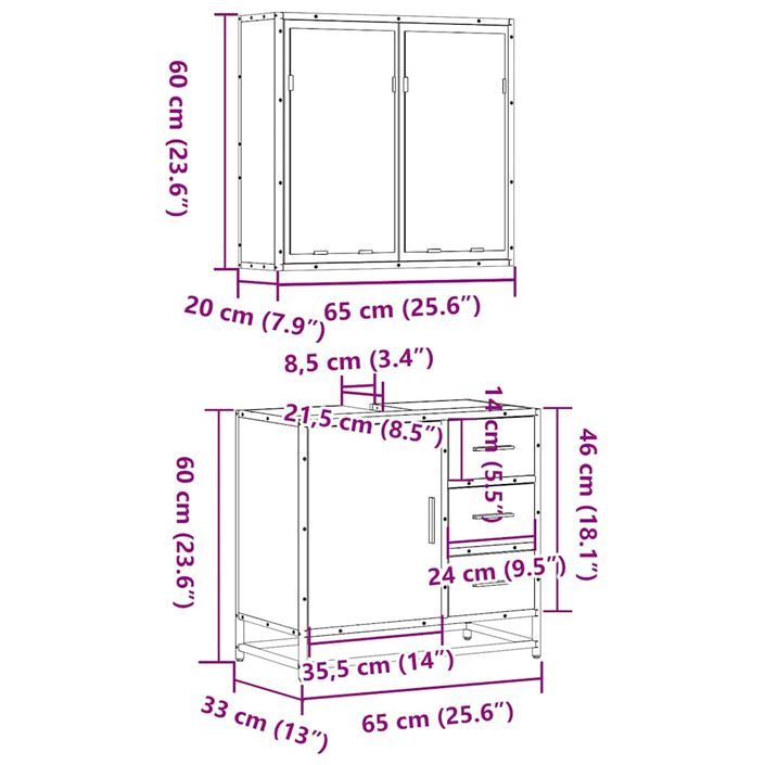 Ensemble de meubles de salle de bain 2 pcs Chêne fumé - Photo n°11