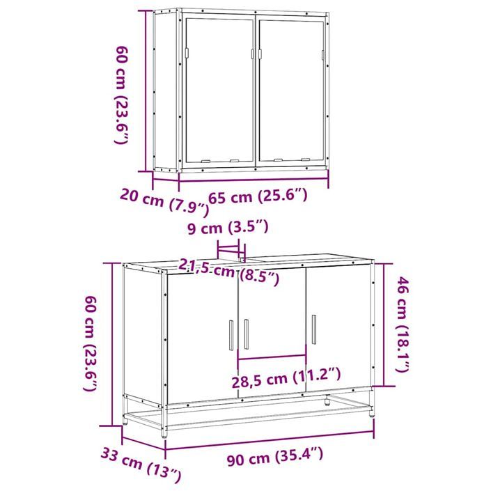 Ensemble de meubles de salle de bain 2 pcs Chêne fumé - Photo n°11