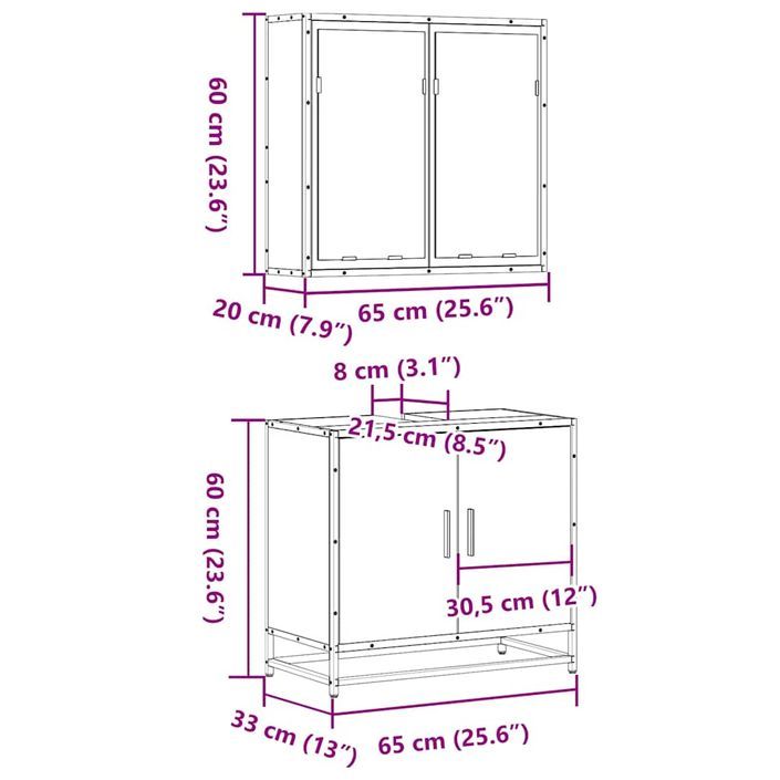 Ensemble de meubles de salle de bain 2 pcs Chêne fumé - Photo n°11