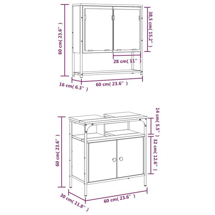 Ensemble de meubles de salle de bain 2 pcs Chêne marron - Photo n°12