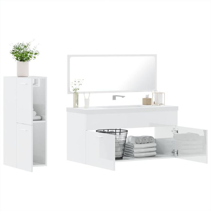 Ensemble de meubles de salle de bain 3 pcs blanc brillant - Photo n°4