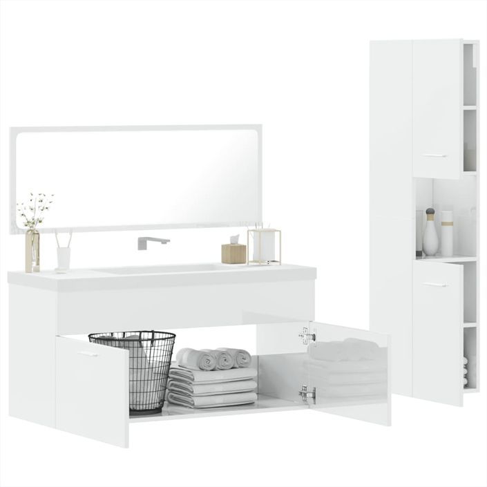 Ensemble de meubles de salle de bain 3 pcs blanc brillant - Photo n°4