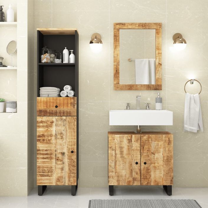 Ensemble de meubles de salle de bain 3 pcs bois manguier massif - Photo n°1