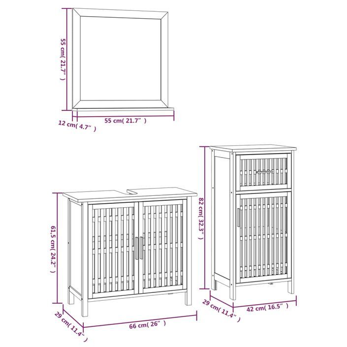 Ensemble de meubles de salle de bain 3 pcs Bois massif de noyer - Photo n°10