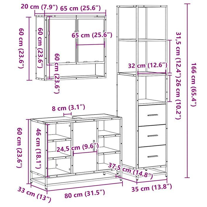 Ensemble de meubles de salle de bain 3 pcs chêne fumé - Photo n°11