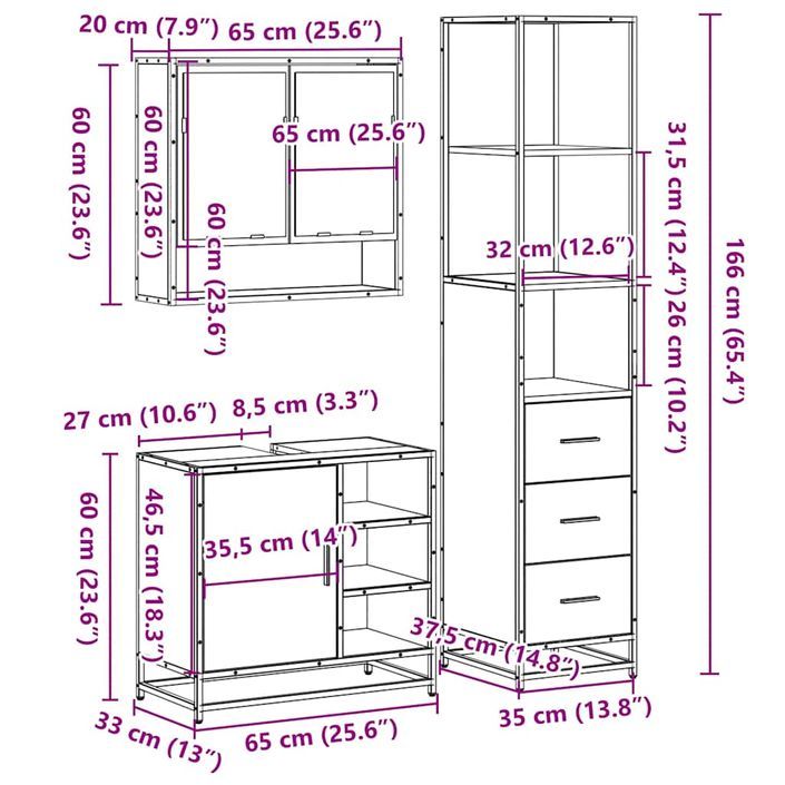 Ensemble de meubles de salle de bain 3 pcs Chêne fumé - Photo n°11