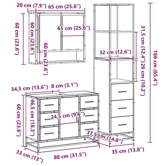 Ensemble de meubles de salle de bain 3 pcs Chêne fumé - Photo n°11