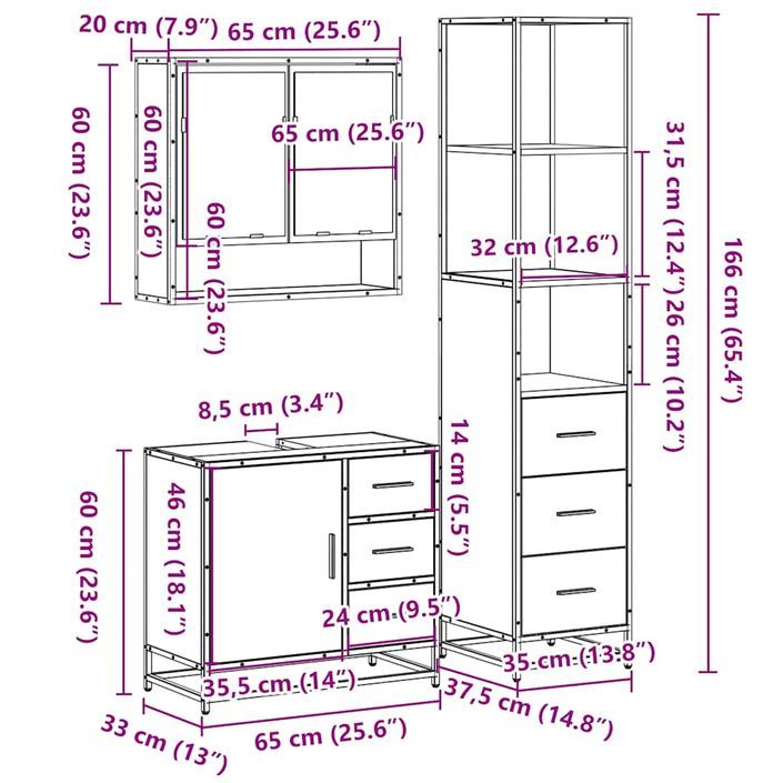 Ensemble de meubles de salle de bain 3 pcs Chêne fumé - Photo n°11