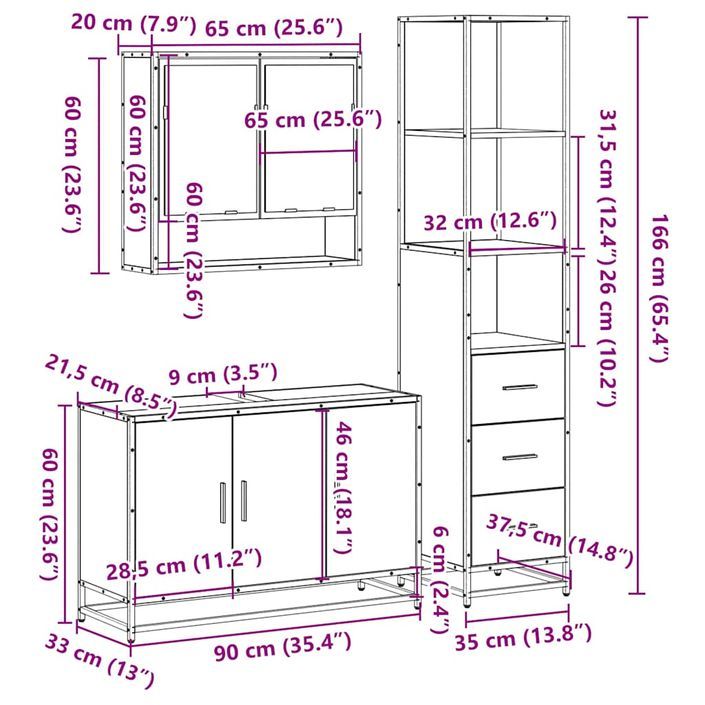 Ensemble de meubles de salle de bain 3 pcs Chêne fumé - Photo n°11