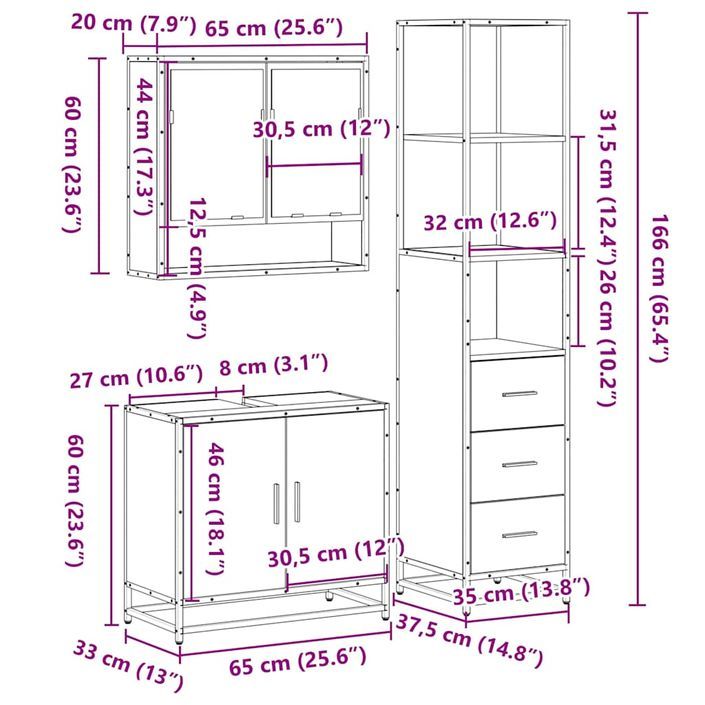 Ensemble de meubles de salle de bain 3 pcs Chêne fumé - Photo n°11