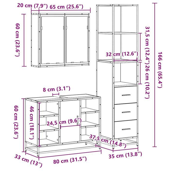 Ensemble de meubles de salle de bain 3 pcs Chêne fumé - Photo n°11