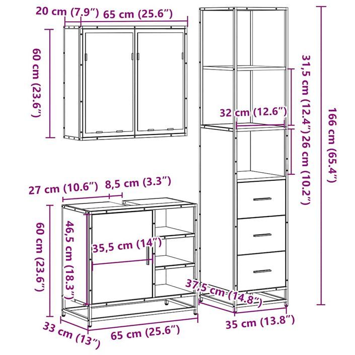 Ensemble de meubles de salle de bain 3 pcs Chêne fumé - Photo n°11