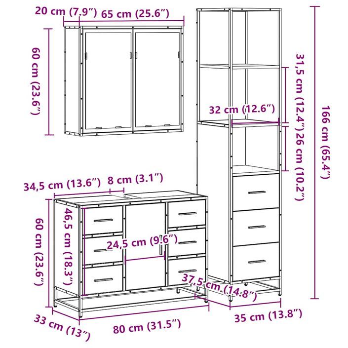 Ensemble de meubles de salle de bain 3 pcs Chêne fumé - Photo n°11