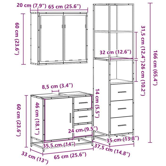 Ensemble de meubles de salle de bain 3 pcs Chêne fumé - Photo n°11