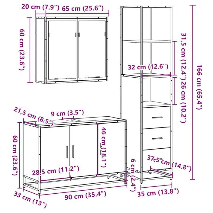 Ensemble de meubles de salle de bain 3 pcs Chêne fumé - Photo n°11