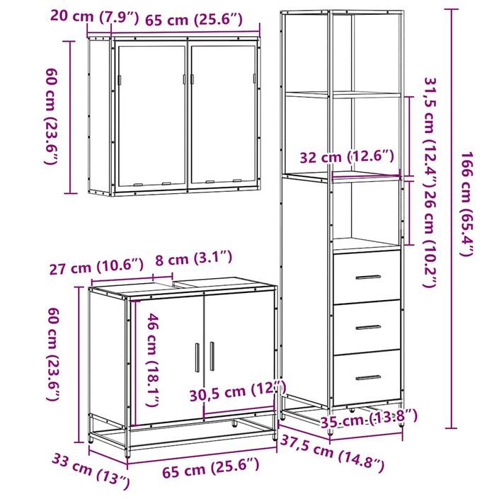 Ensemble de meubles de salle de bain 3 pcs Chêne fumé - Photo n°11