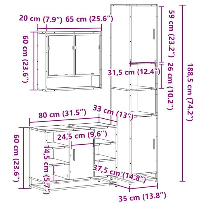 Ensemble de meubles de salle de bain 3 pcs Chêne fumé - Photo n°11