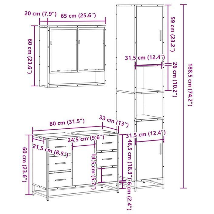 Ensemble de meubles de salle de bain 3 pcs Chêne fumé - Photo n°11