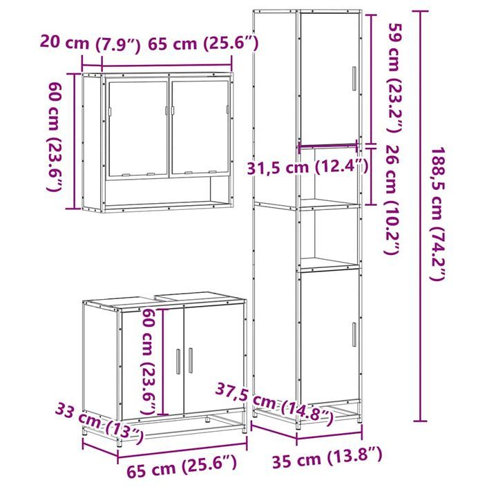 Ensemble de meubles de salle de bain 3 pcs Chêne fumé - Photo n°11