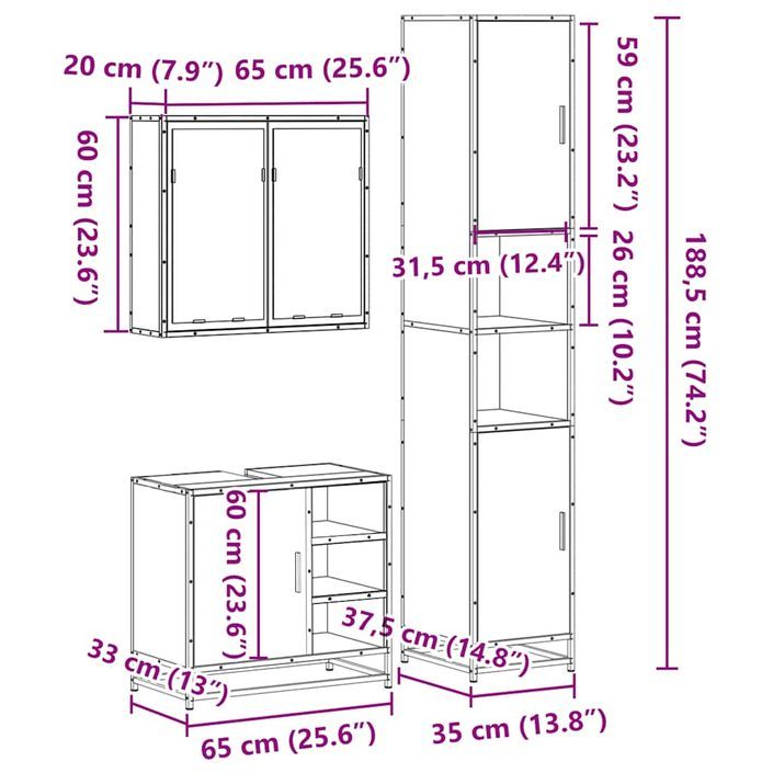 Ensemble de meubles de salle de bain 3 pcs Chêne fumé - Photo n°11