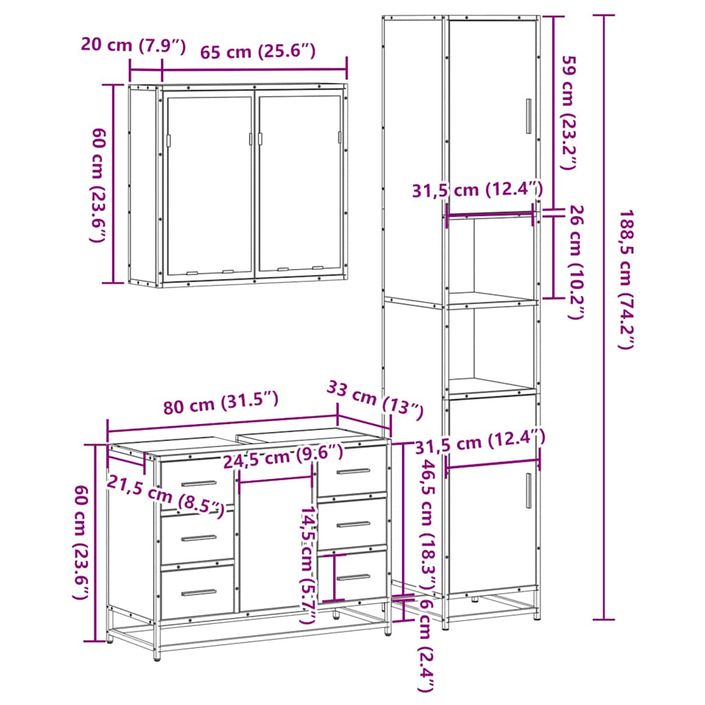 Ensemble de meubles de salle de bain 3 pcs Chêne fumé - Photo n°11