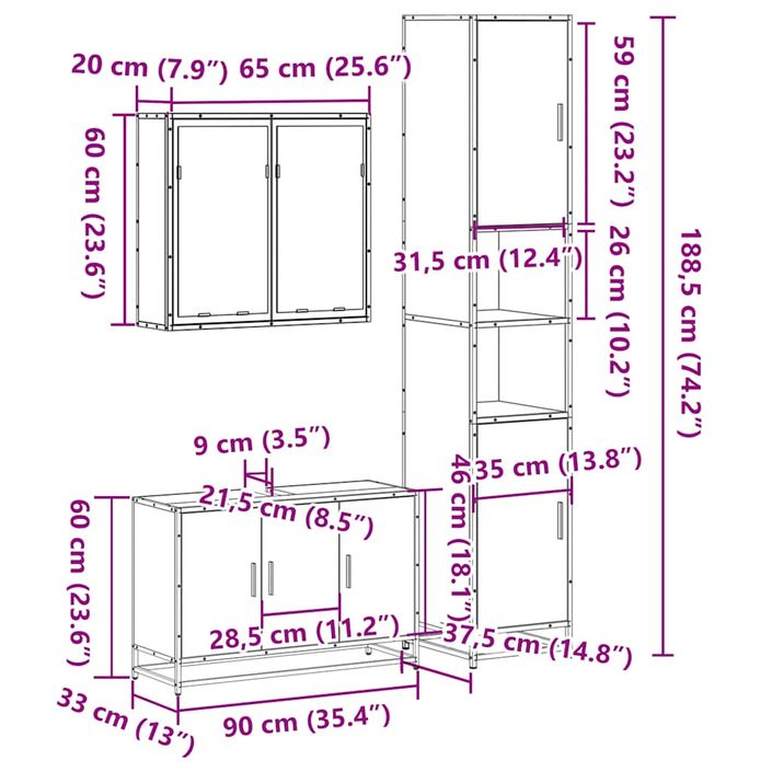 Ensemble de meubles de salle de bain 3 pcs Chêne fumé - Photo n°11