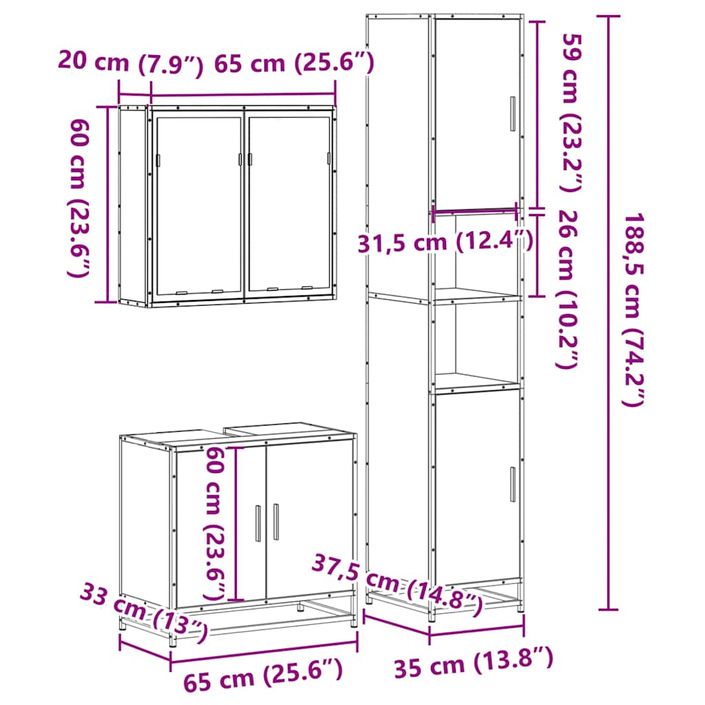 Ensemble de meubles de salle de bain 3 pcs Chêne fumé - Photo n°11