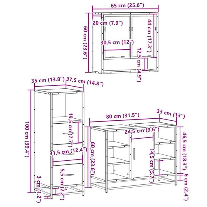 Ensemble de meubles de salle de bain 3 pcs Chêne fumé - Photo n°11