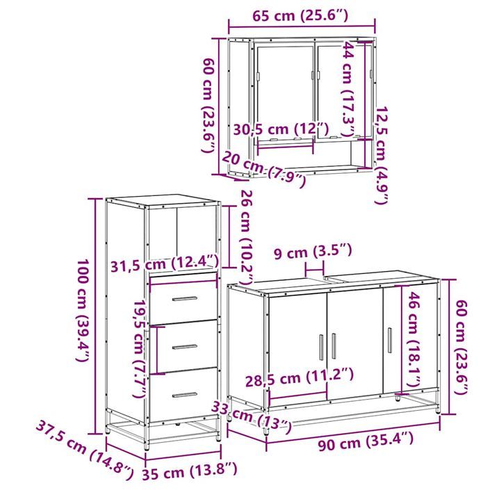 Ensemble de meubles de salle de bain 3 pcs Chêne fumé - Photo n°11