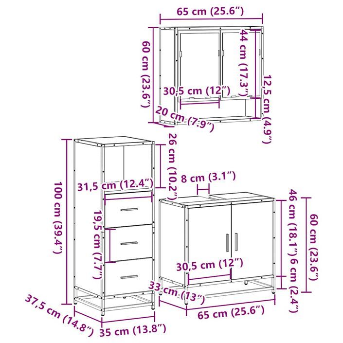 Ensemble de meubles de salle de bain 3 pcs Chêne fumé - Photo n°11