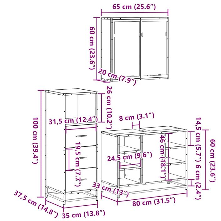 Ensemble de meubles de salle de bain 3 pcs Chêne fumé - Photo n°11