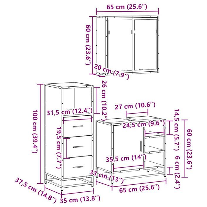 Ensemble de meubles de salle de bain 3 pcs Chêne fumé - Photo n°11