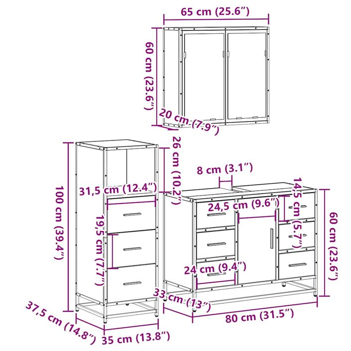 Ensemble de meubles de salle de bain 3 pcs Chêne fumé - Photo n°11