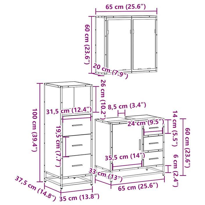 Ensemble de meubles de salle de bain 3 pcs Chêne fumé - Photo n°11