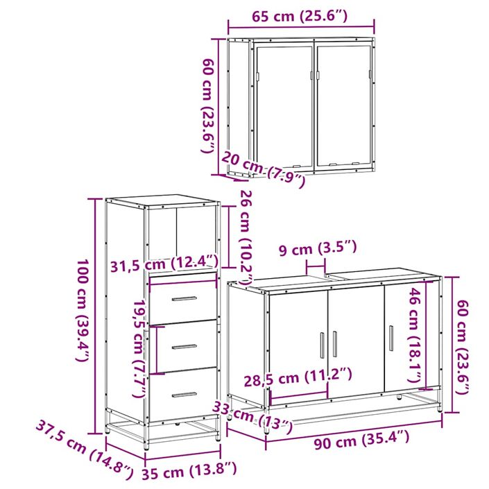 Ensemble de meubles de salle de bain 3 pcs Chêne fumé - Photo n°11