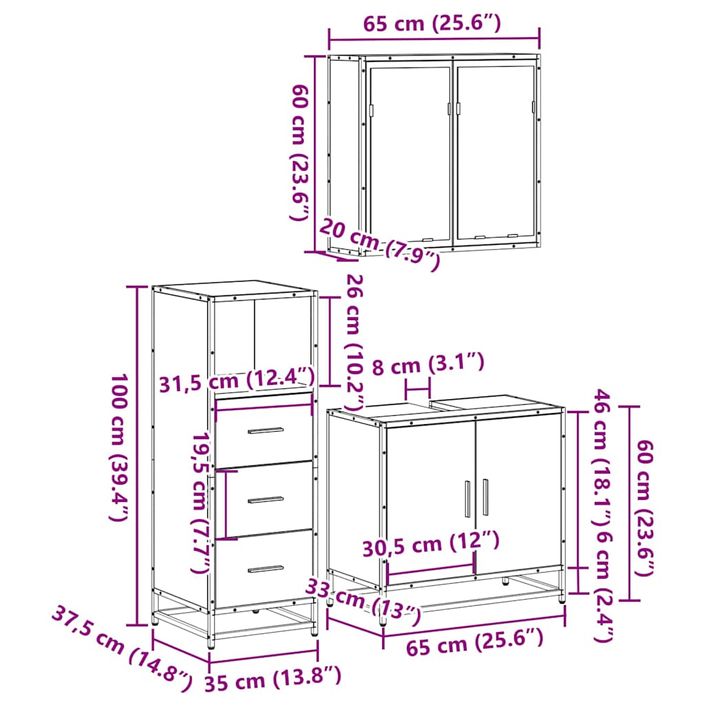 Ensemble de meubles de salle de bain 3 pcs Chêne fumé - Photo n°11