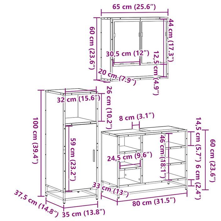 Ensemble de meubles de salle de bain 3 pcs Chêne fumé - Photo n°11