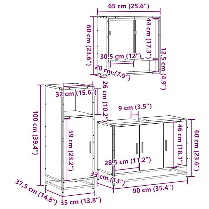 Ensemble de meubles de salle de bain 3 pcs Chêne fumé - Photo n°11