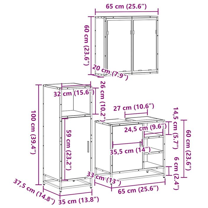 Ensemble de meubles de salle de bain 3 pcs Chêne fumé - Photo n°11