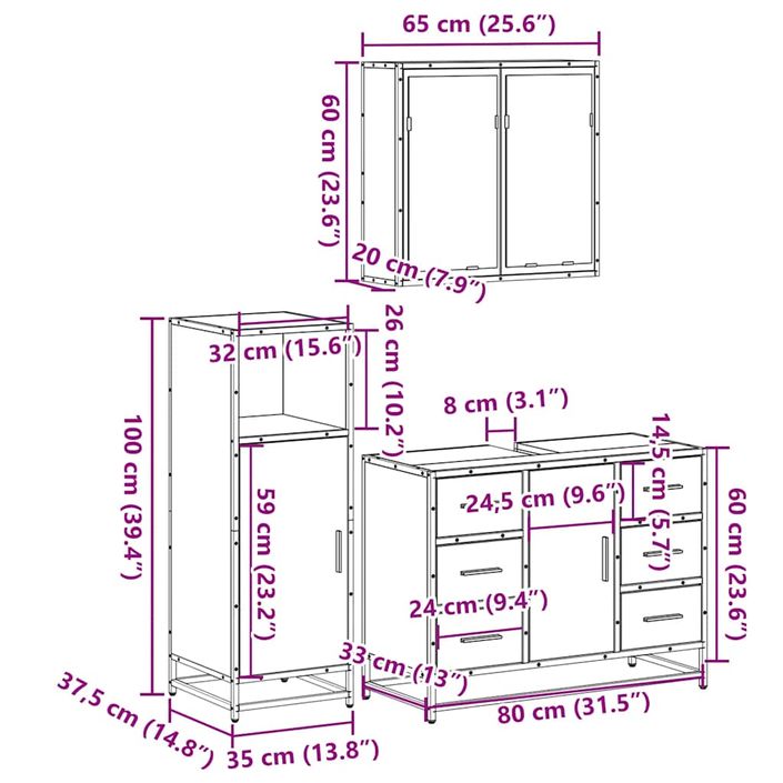 Ensemble de meubles de salle de bain 3 pcs Chêne fumé - Photo n°11