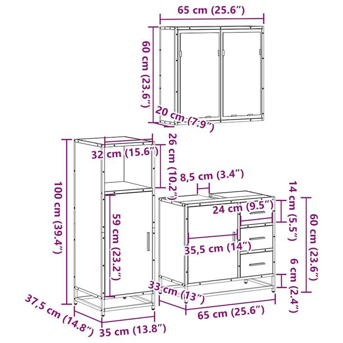 Ensemble de meubles de salle de bain 3 pcs Chêne fumé - Photo n°11