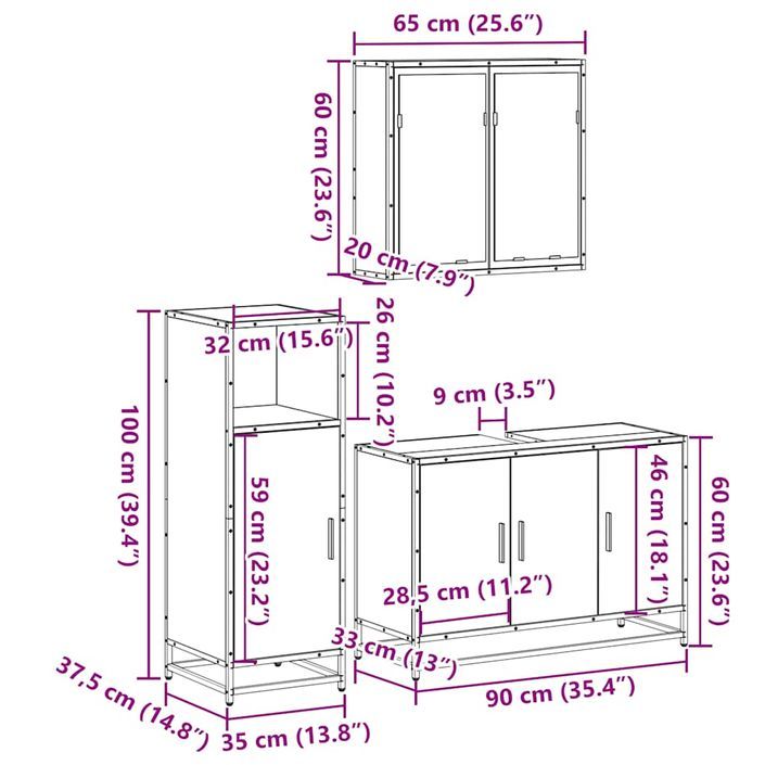 Ensemble de meubles de salle de bain 3 pcs Chêne fumé - Photo n°11